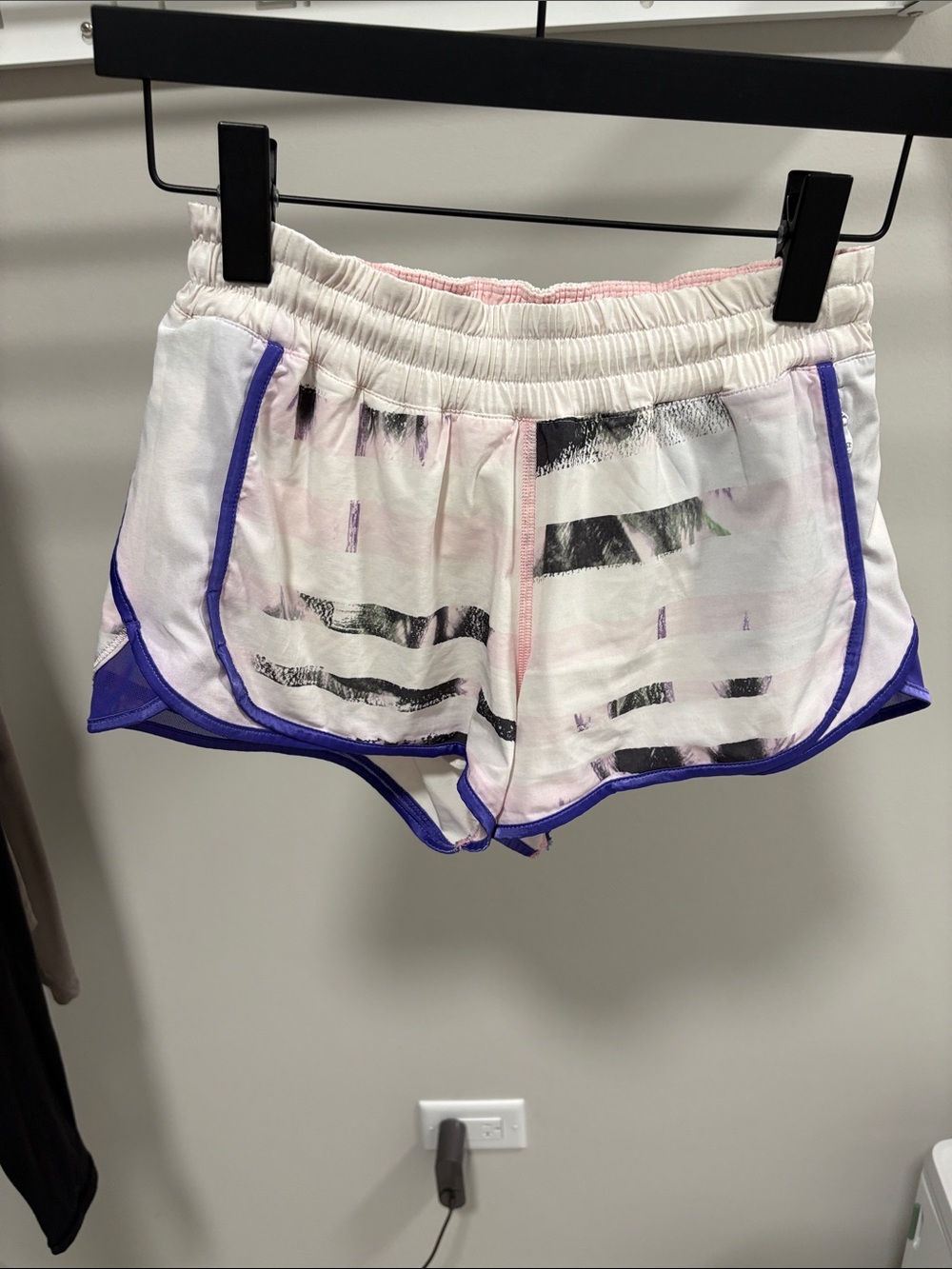 lululemon athletica Pink Striped Athletic Shorts with Purple Trim